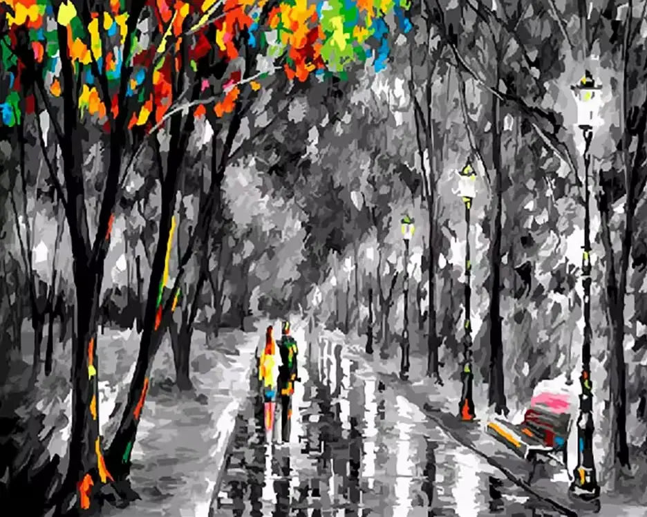 A couple's walk in the rain - Paint by numbers