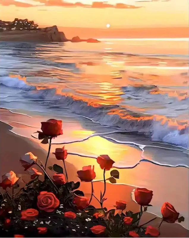 Roses on the beach at dusk - Paint by numbers