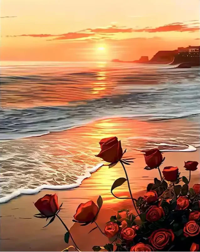 Bouquet of roses on the beach - Paint by numbers