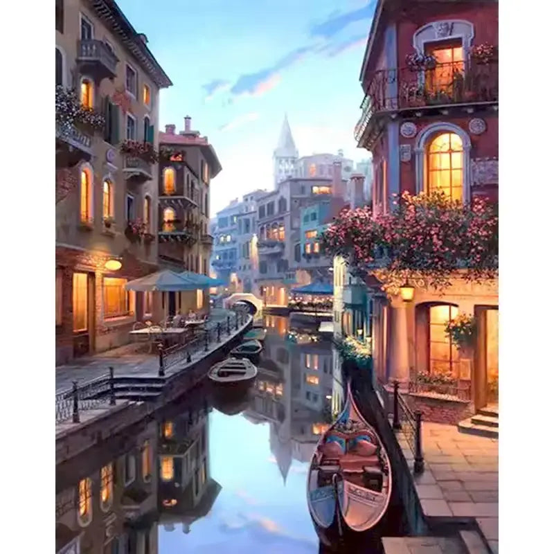 Illuminated canals in the city - Paint by numbers