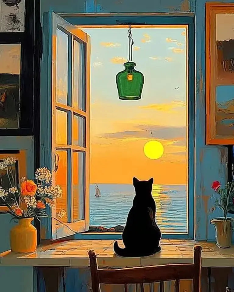Cat admiring the sunset - Paint by numbers