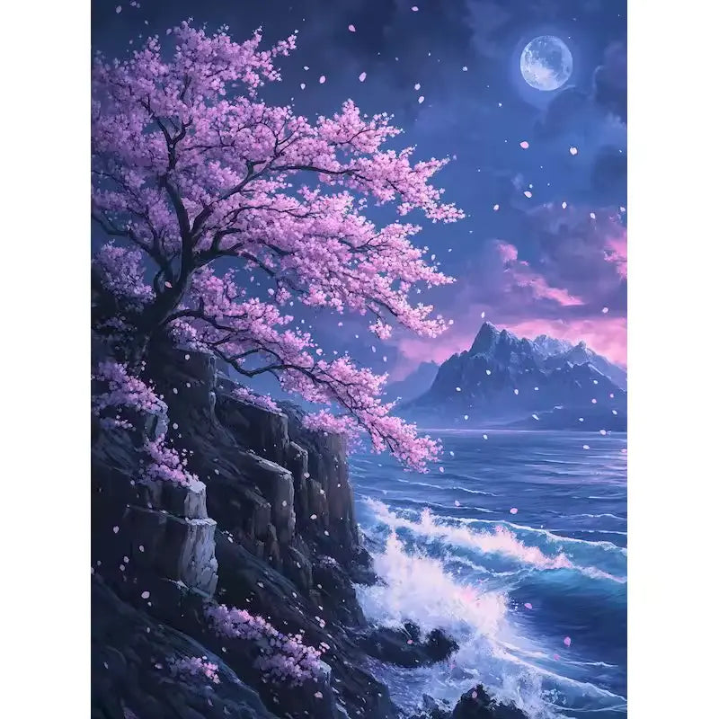 Moonlight on sakura cliffs - Paint by numbers
