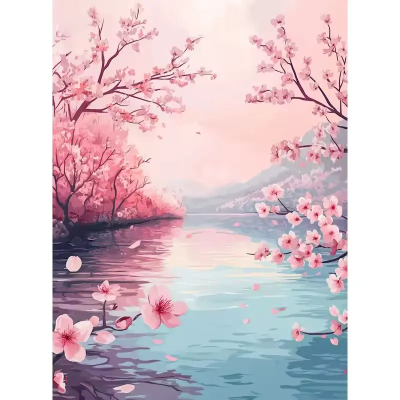 Twilight Sakura on the river - Paint by numbers