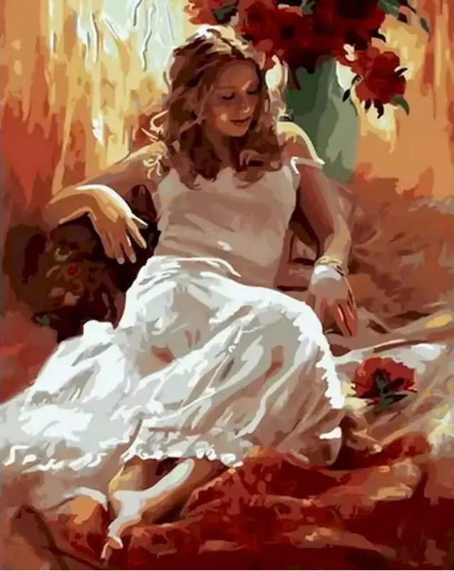 Woman in a white dress - Paint by numbers