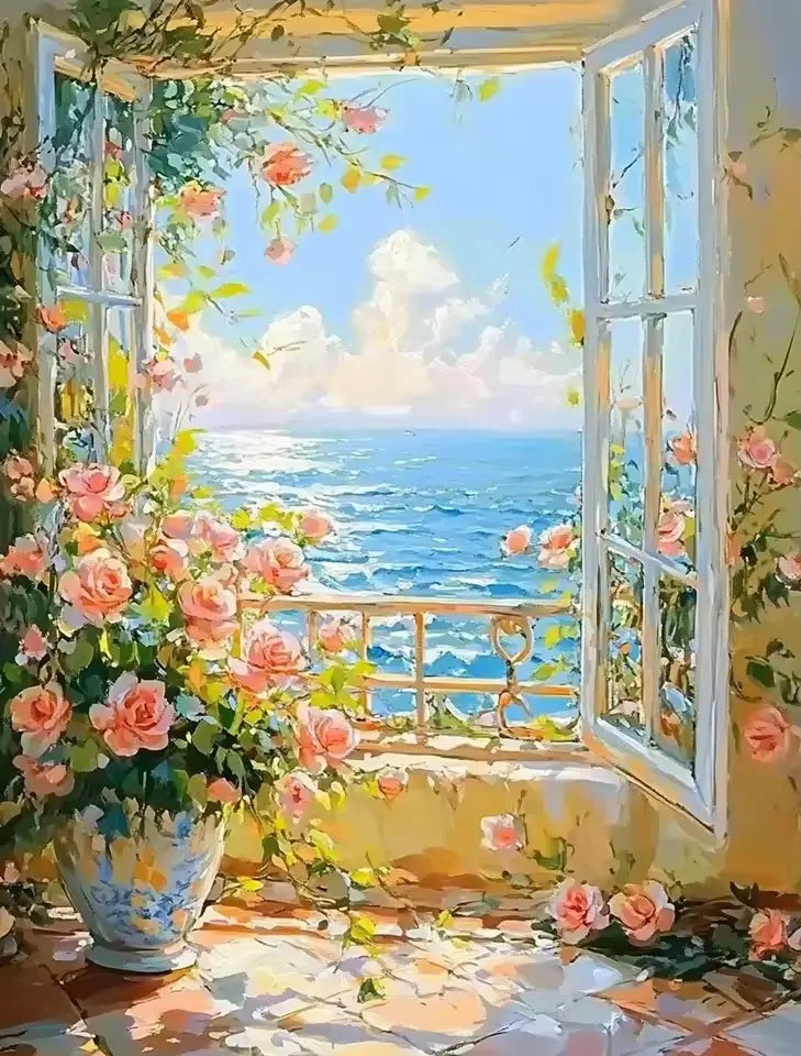 Window overlooking the ocean - Paint by numbers