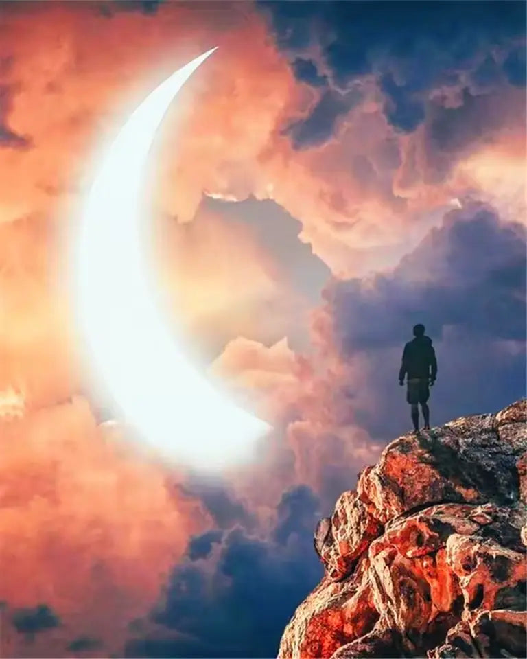 Man fascinated by the crescent moon - Paint by numbers