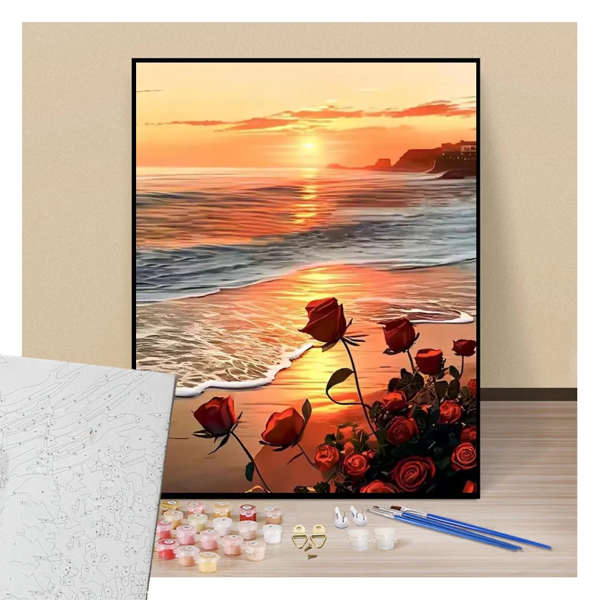 Bouquet of roses on the beach - Paint by numbers