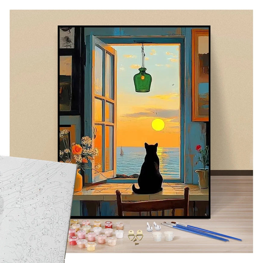 Cat admiring the sunset - Paint by numbers