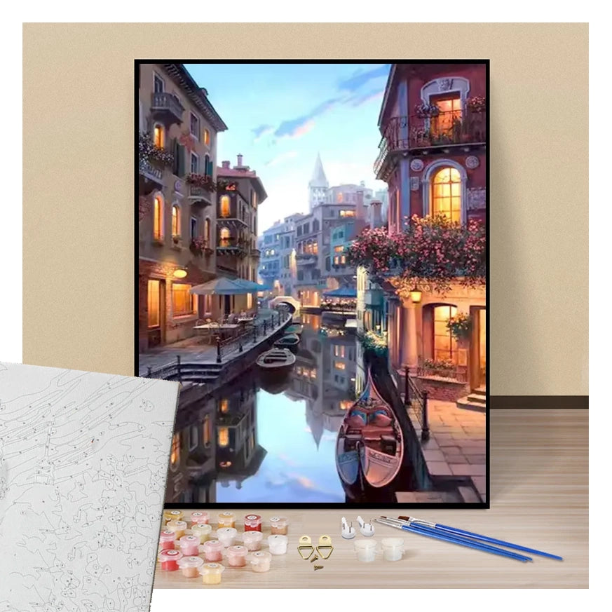 Illuminated canals in the city - Paint by numbers