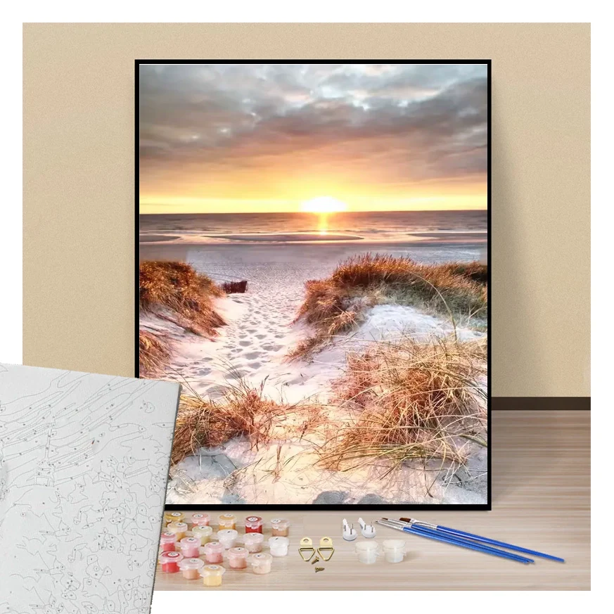 Sunset on the beach overlooking the ocean - Paint by numbers