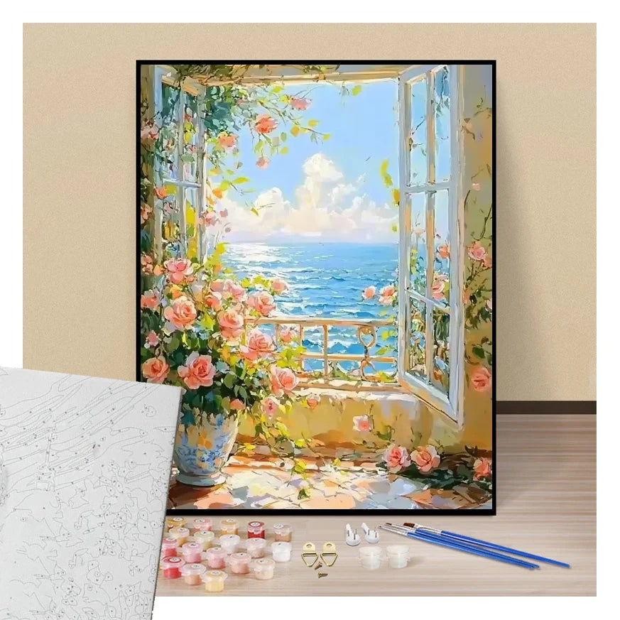 Window overlooking the ocean - Paint by numbers