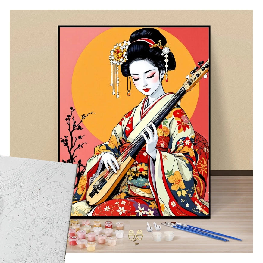 Geisha playing the guitar - Manga - Paint by numbers