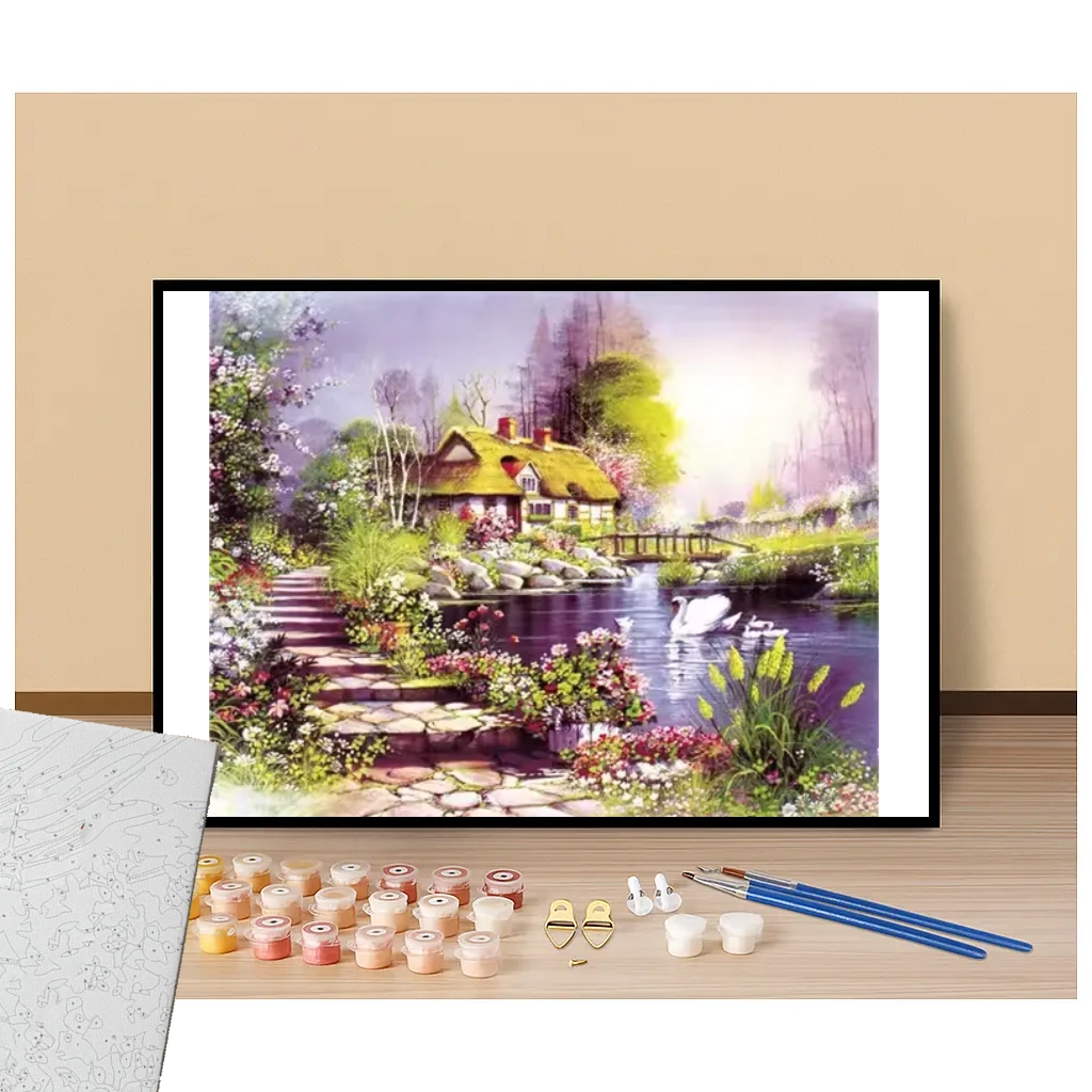 Pittoresque house on the lake - Paint by numbers