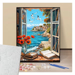 Library window overlooking the sea - Paint by numbers