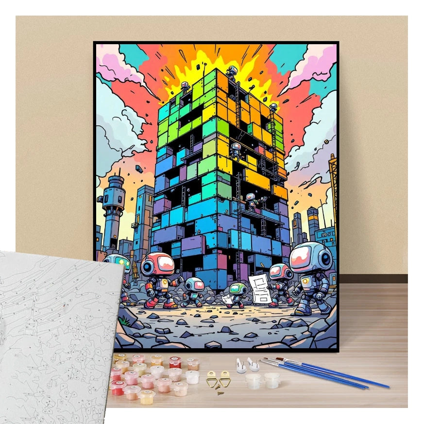 Mini Robots Chibi Construction - Manga - Paint by numbers