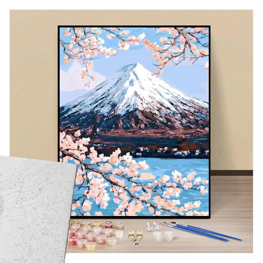 Mont Fuji and cherry blossoms - Paint by numbers