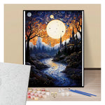 Forest river under the full moon - Paint by numbers