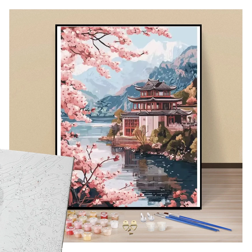 Pagoda of Fuji lake - Paint by numbers