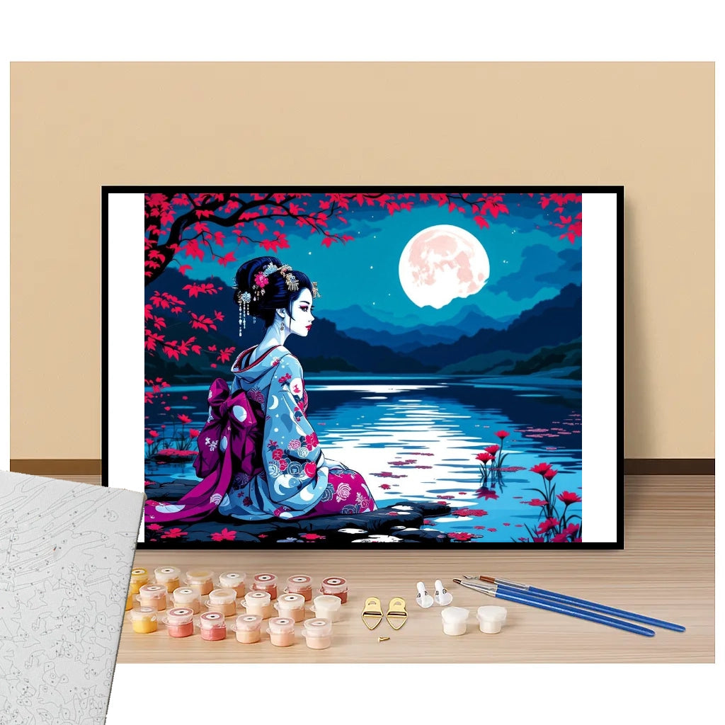 Geisha at the lake - Manga - Paint by numbers