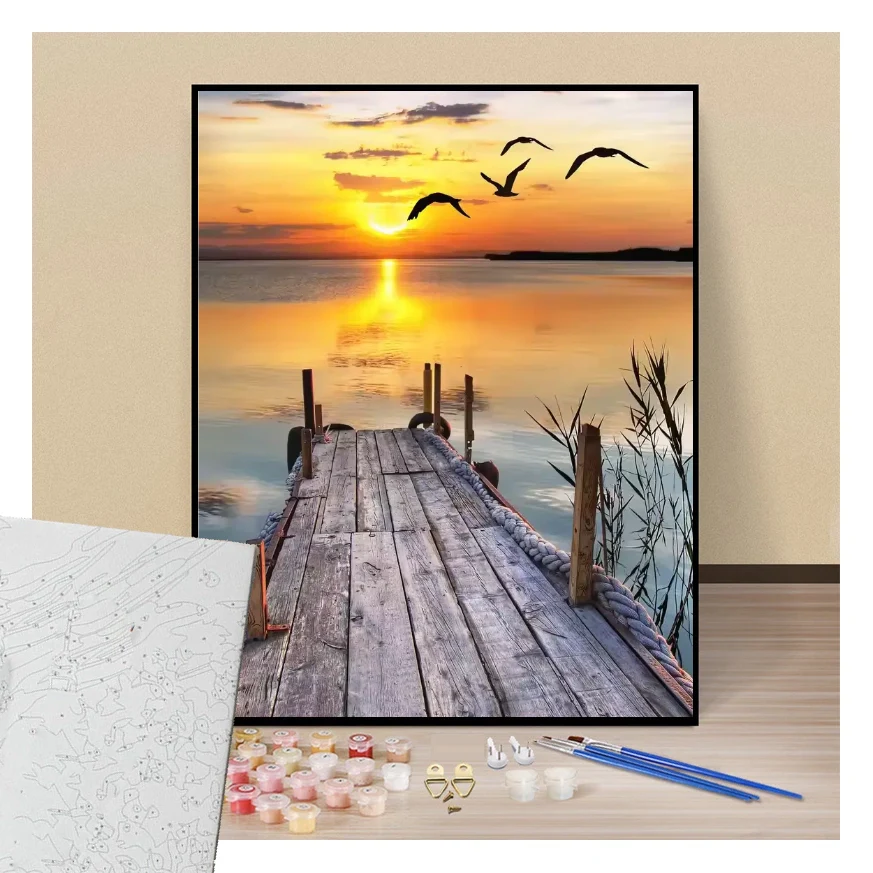 Lake dock at dusk - Paint by numbers