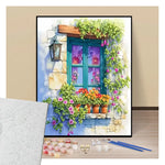 Street-facing window with flowerpots - Paint by numbers