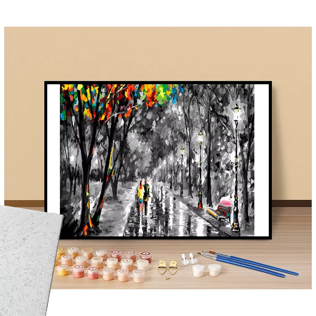 A couple's walk in the rain - Paint by numbers