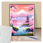 Red pagoda at the foot of Mont Fuji - Paint by numbers