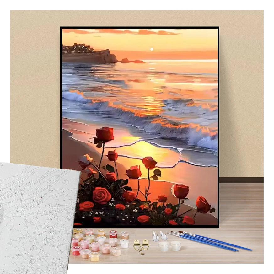 Roses on the beach at dusk - Paint by numbers