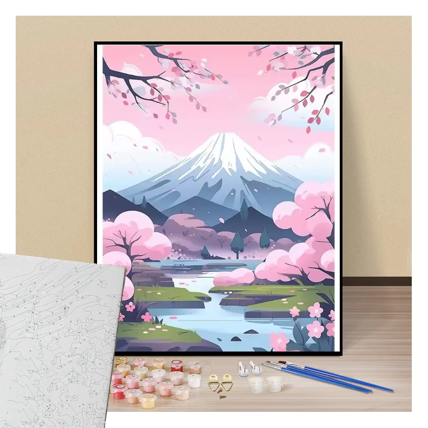 Spring sakura at Mont Fuji - Paint by numbers
