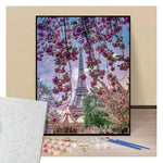Flowering trees and the Eiffel Tower- Paint by numbers