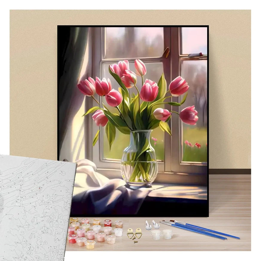 Rose tulips in a jar - Paint by numbers