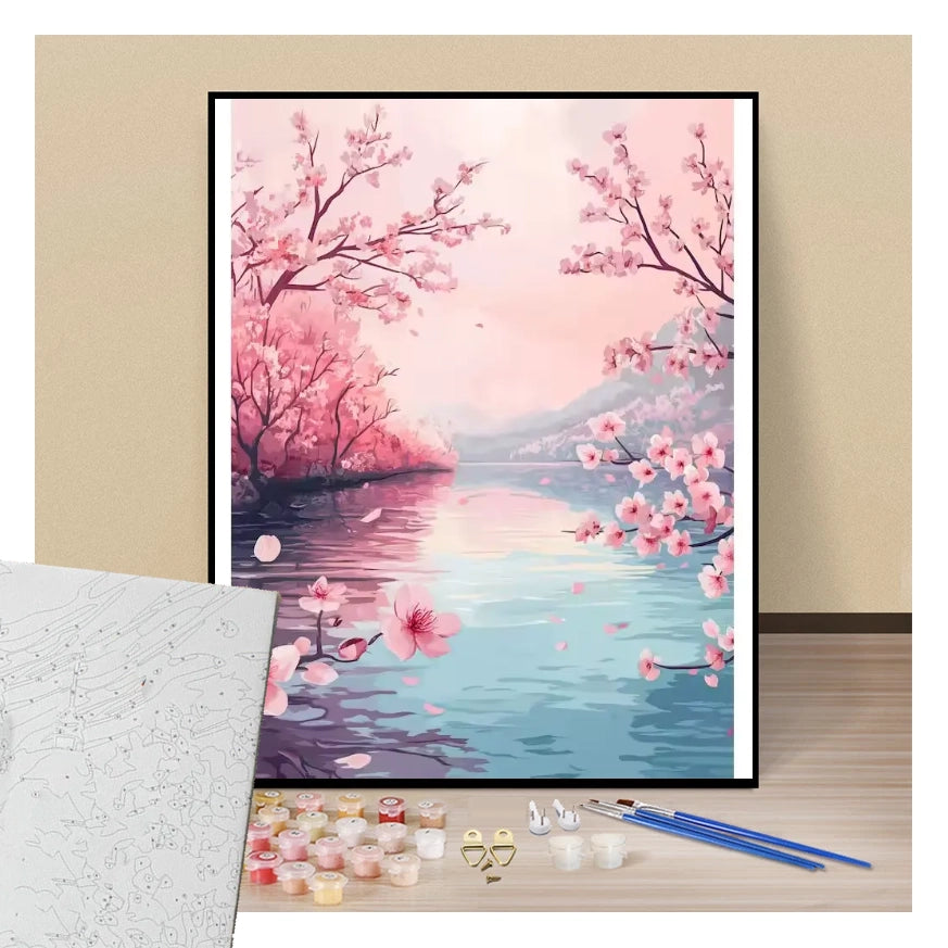 Twilight Sakura on the river - Paint by numbers