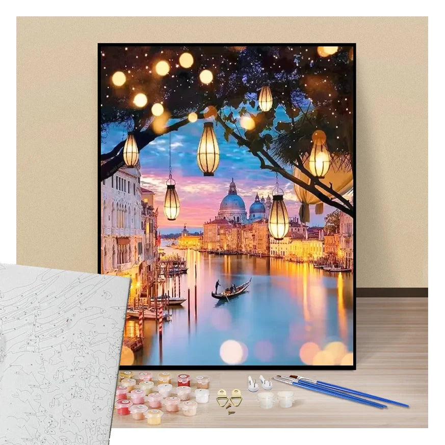 Venice illuminated at night with a view of St. Mark's Basilica - Italy - Paint by numbers