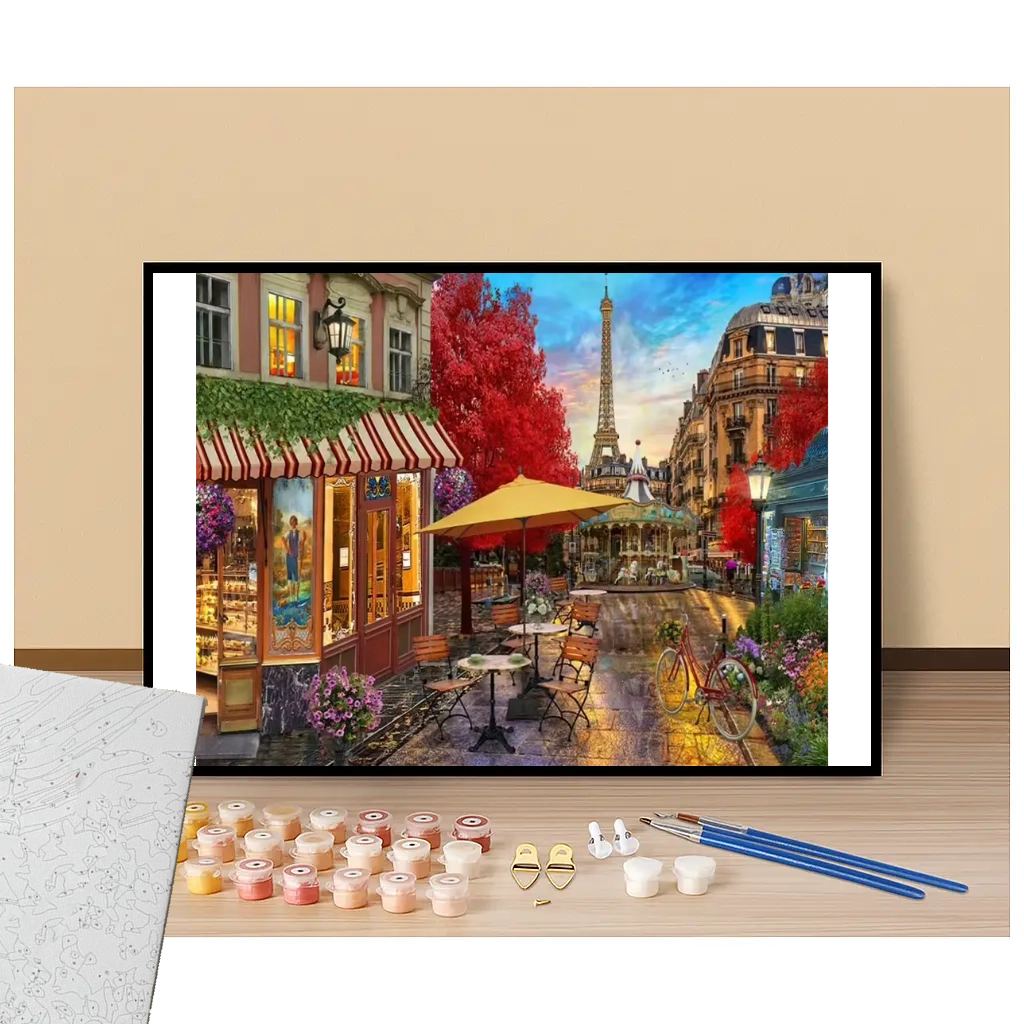 View of the Eiffel Tower from a street in Paris - Paint by numbers