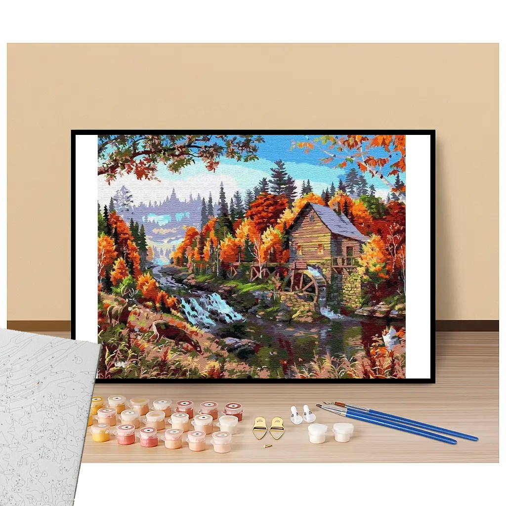 Water mill in an automnal landscape - Paint by numbers