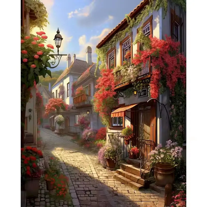 Sunny flower-filled alleyway - Paint by numbers