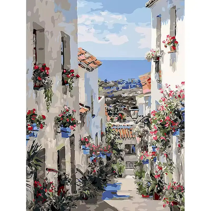 Flower-lined alleyway - Paint by numbers