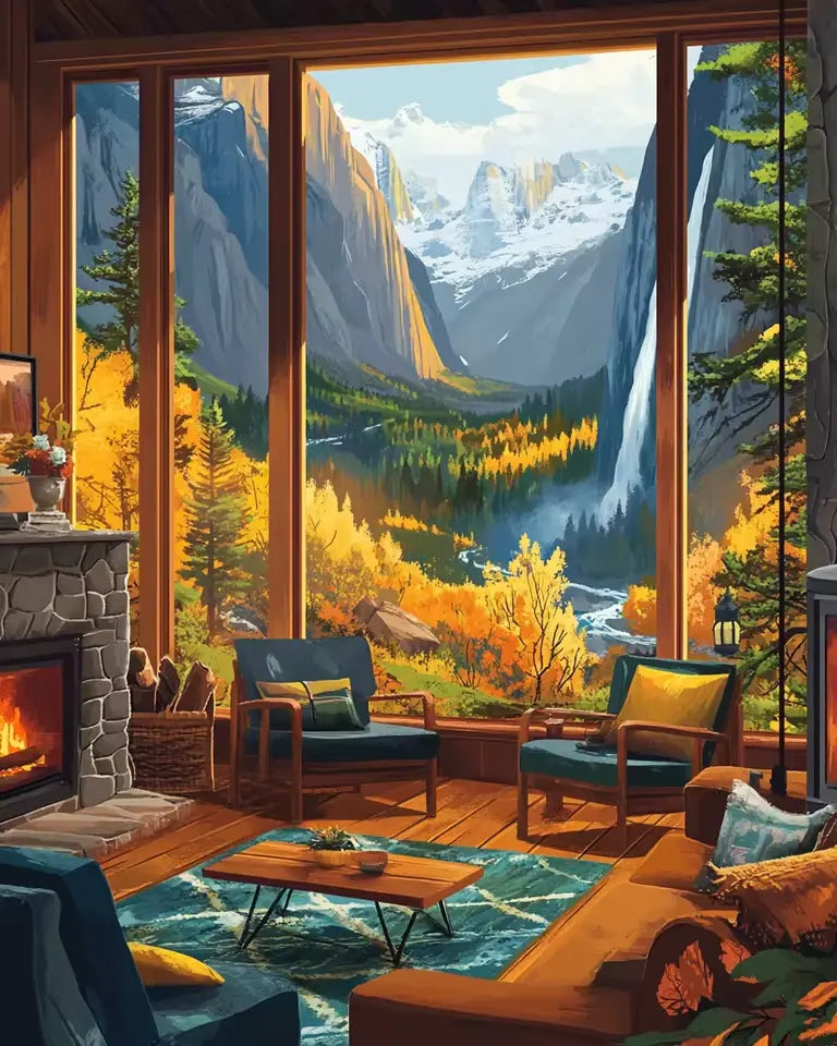 Mountain chalet living room - Paint by numbers
