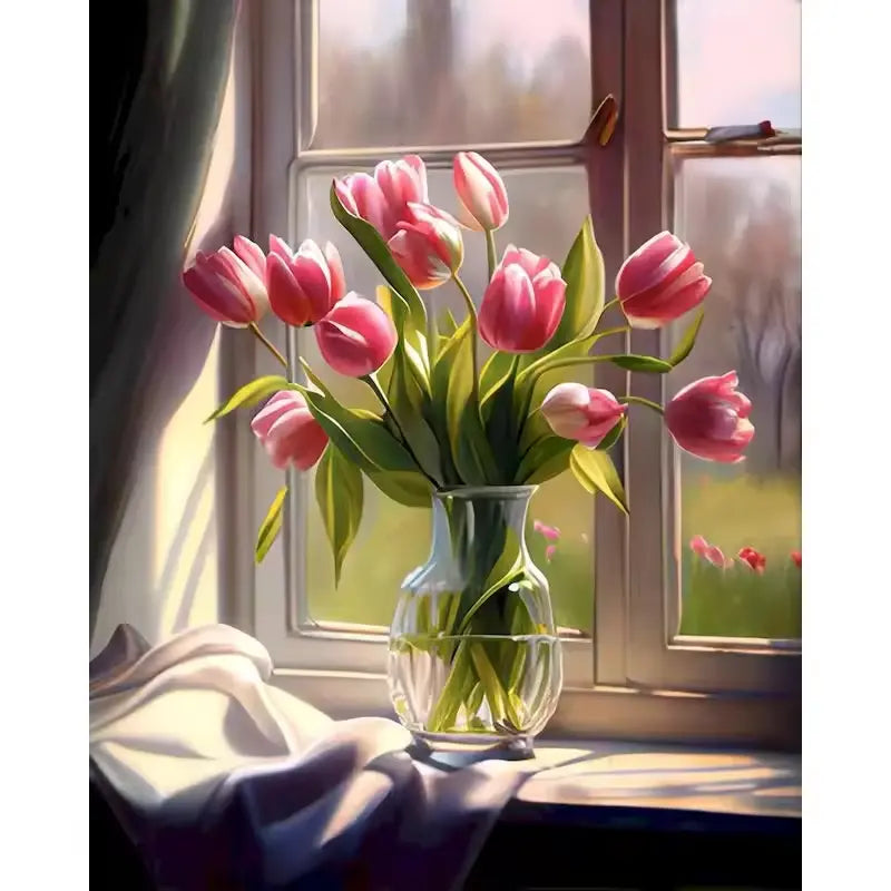 Rose tulips in a jar - Paint by numbers
