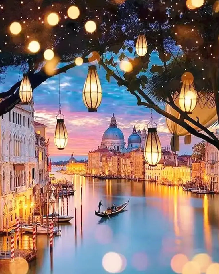 Venice illuminated at night with a view of St. Mark's Basilica - Italy - Paint by numbers
