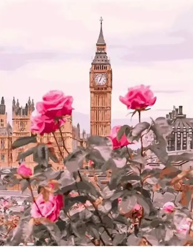 View of Big Ben and flowers - London - Paint by numbers